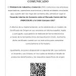 Comunicado sobre Acuerdo Interino de Comercio entre el MERCOSUR y la Unión Europea